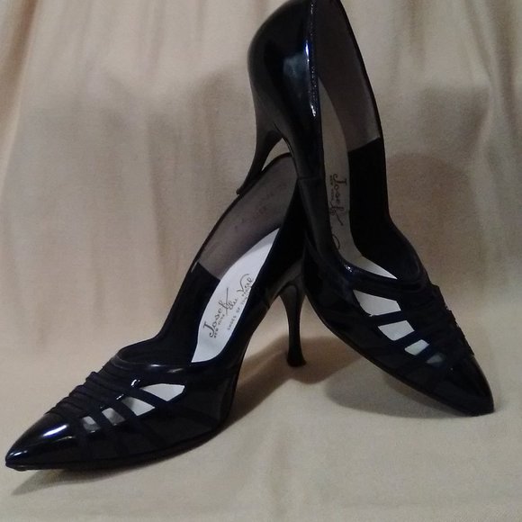 Vintage Antique Josef Du Val New York Black Patent Leather Kitten Pointy Heels